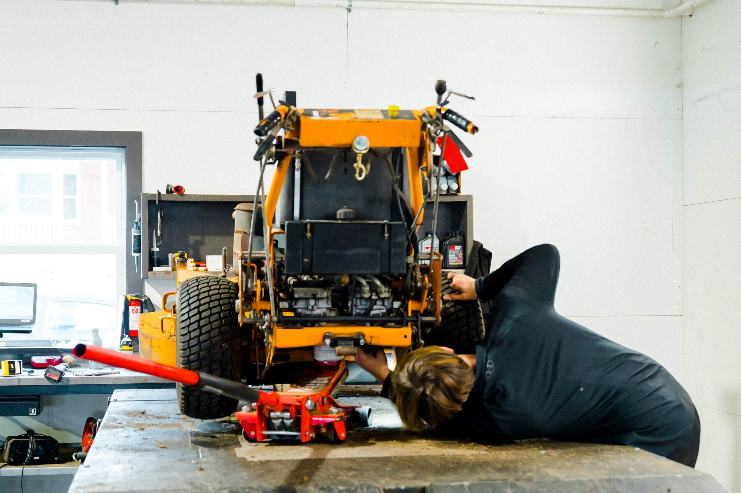 Service repairs on a mower