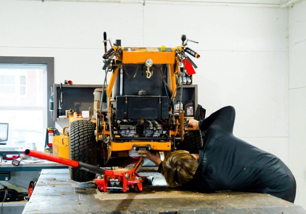 Service repairs on a mower